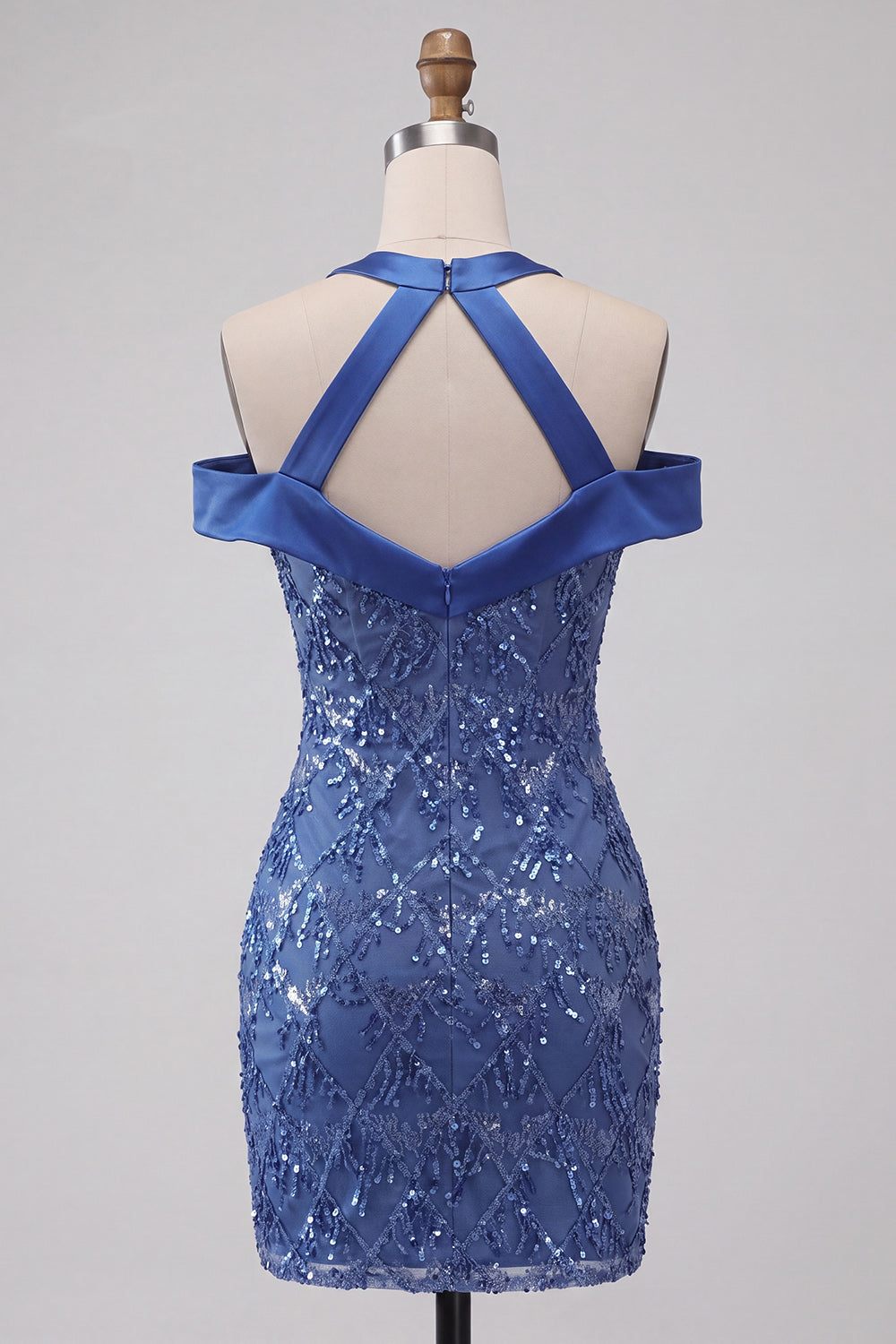 Royal Blue Cold Shoulder Sparkly Sequin Tight Short Homecoming Dress