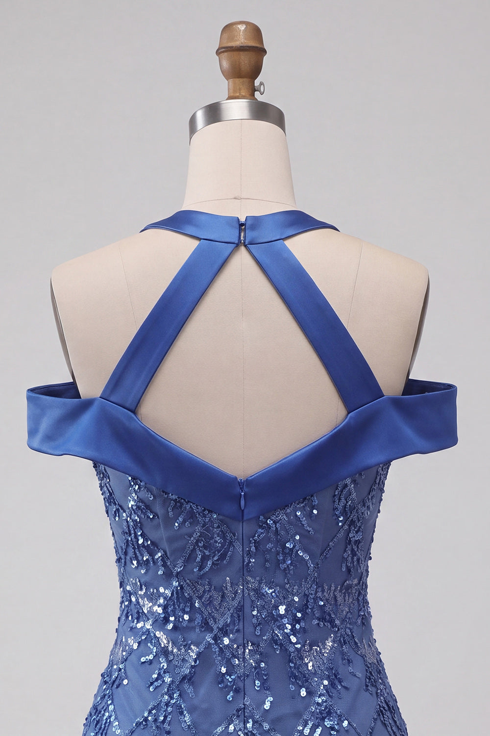 Royal Blue Cold Shoulder Sparkly Sequin Tight Short Homecoming Dress