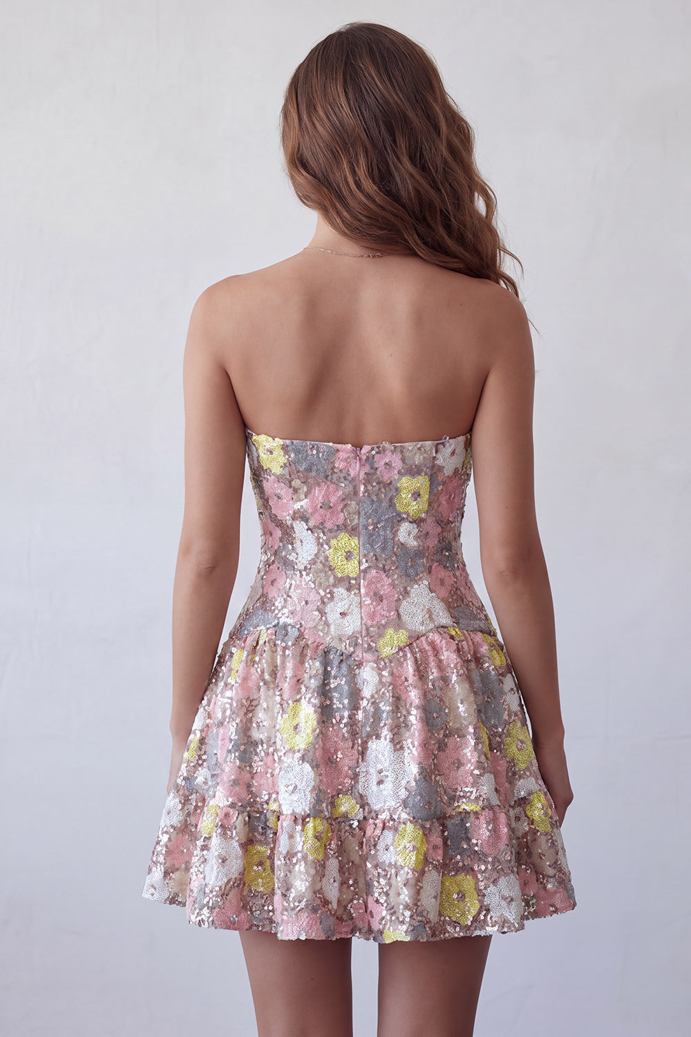Pink Sparkly Floral Sequin Sweetheart A-Line Short Homecoming Dress