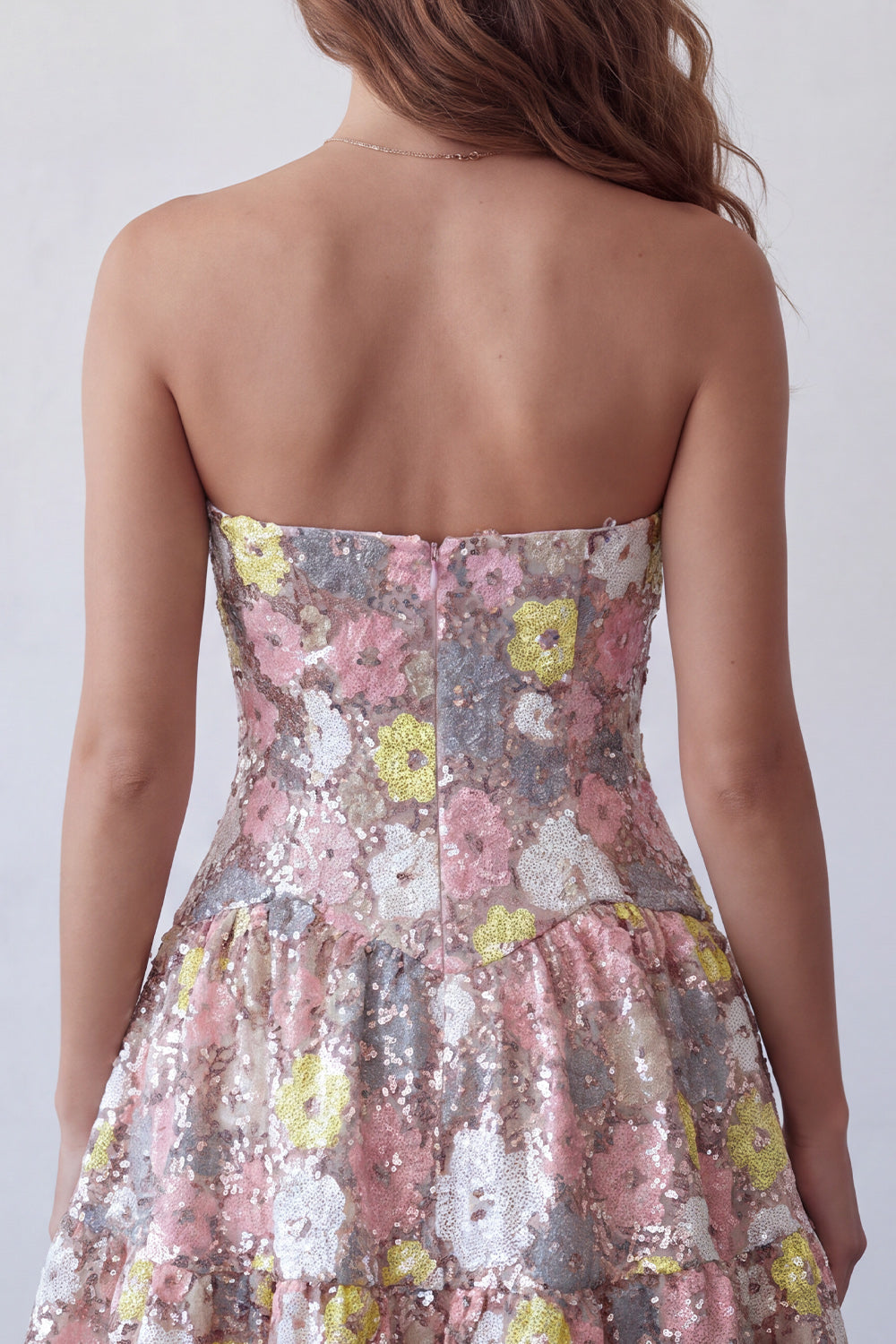 Pink Sparkly Floral Sequin Sweetheart A-Line Short Homecoming Dress