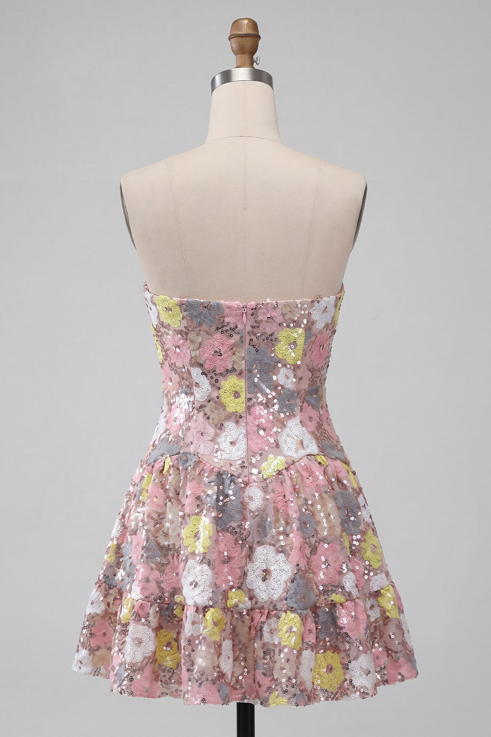 Pink Sparkly Floral Sequin Sweetheart A-Line Short Homecoming Dress