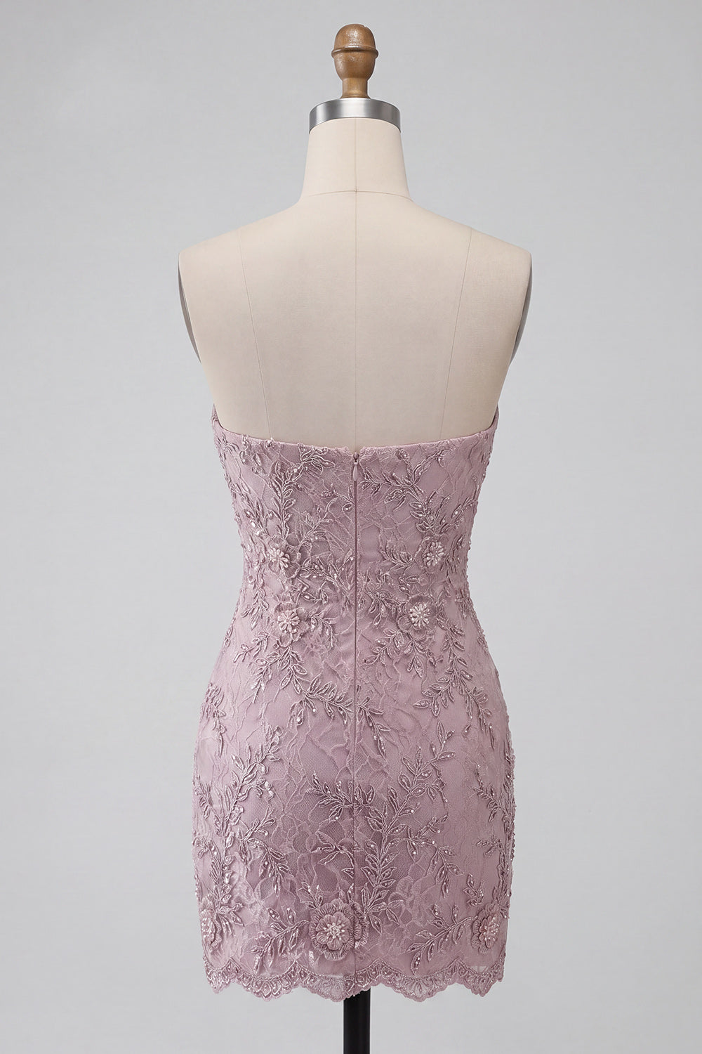 Sparkly Beaded Fog Lace Floral Strapless Tight Short Homecoming Dress