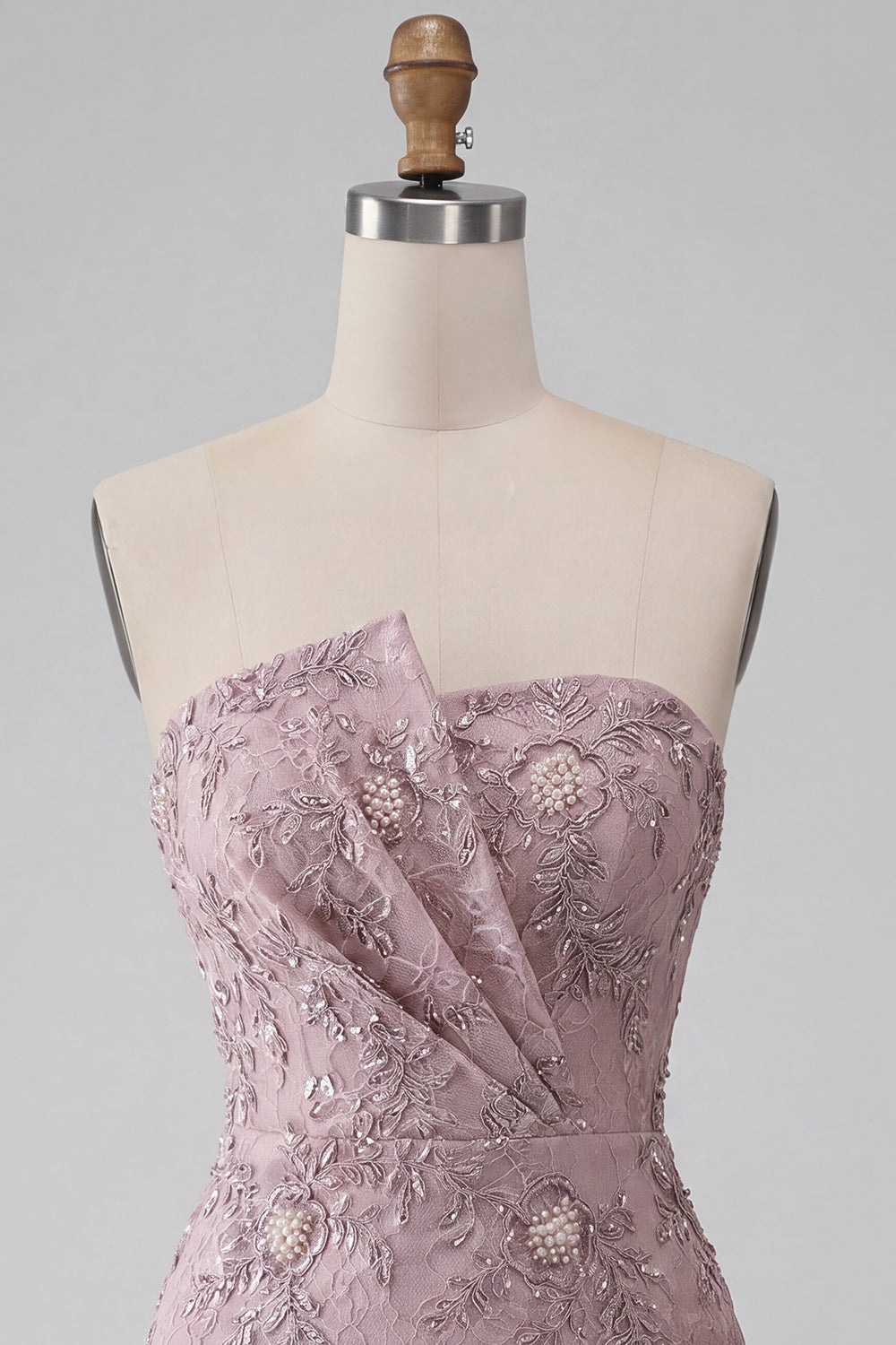 Sparkly Beaded Fog Lace Floral Strapless Tight Short Homecoming Dress