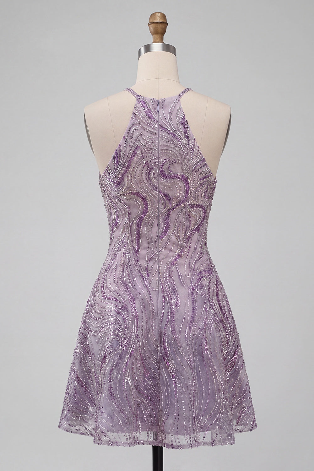 Sparkly Lilac Beaded A-Line Halter Short Homecoming Dress