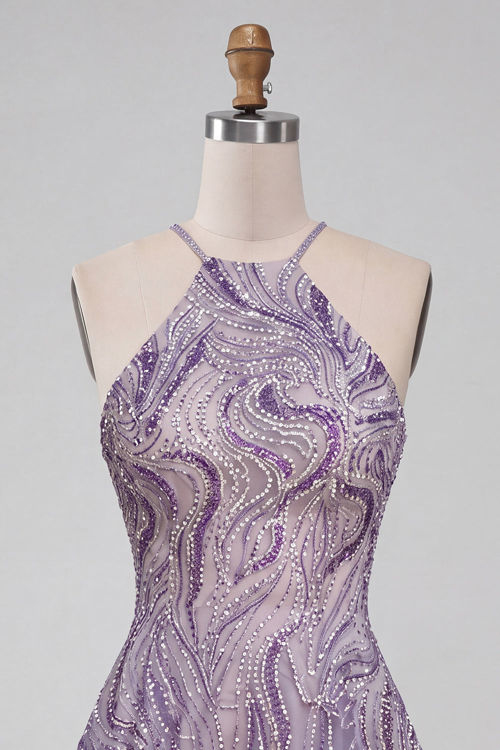 Sparkly Lilac Beaded A-Line Halter Short Homecoming Dress