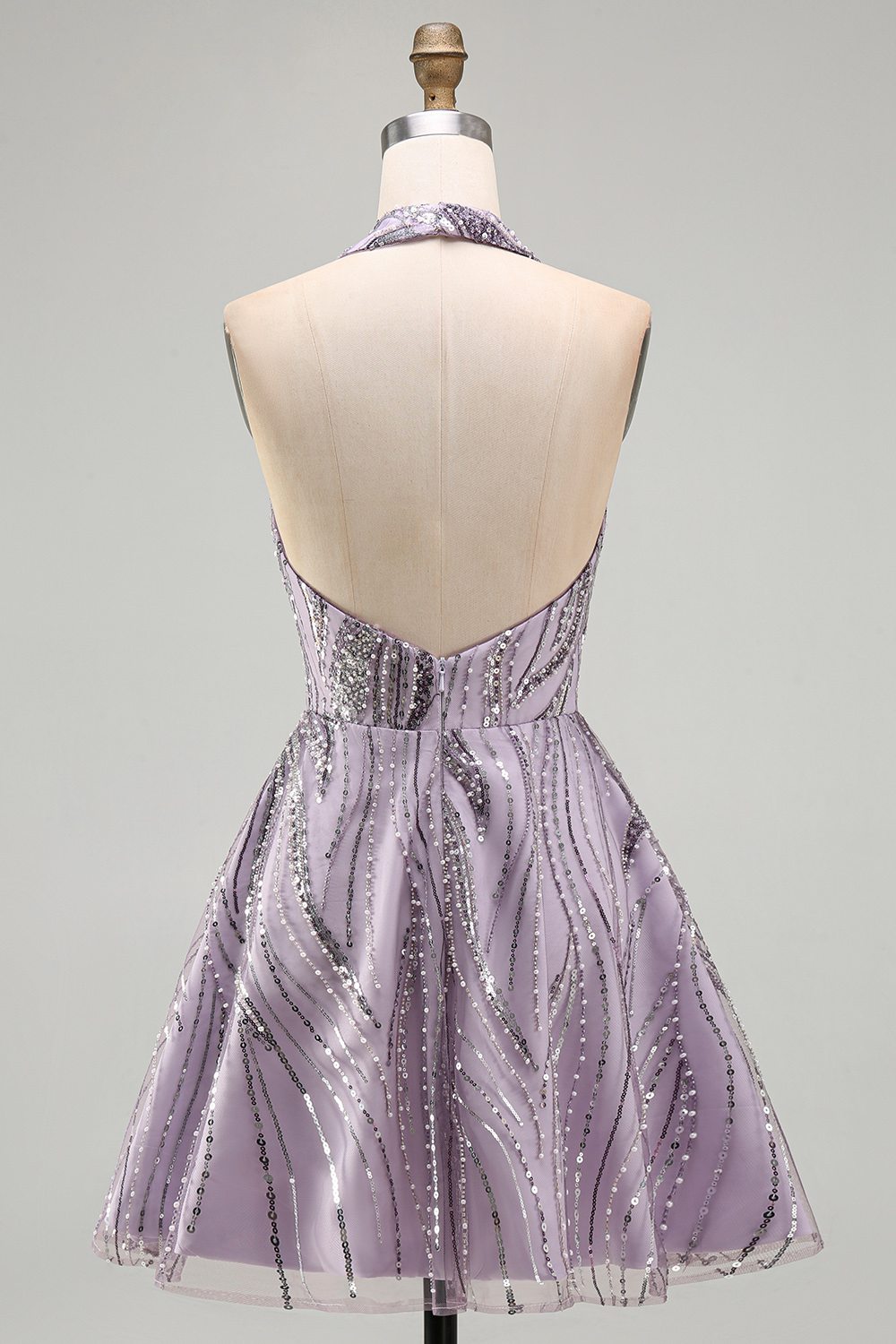 Sparkly Sequin Lilac Halter A-Line Short Homecoming Dress