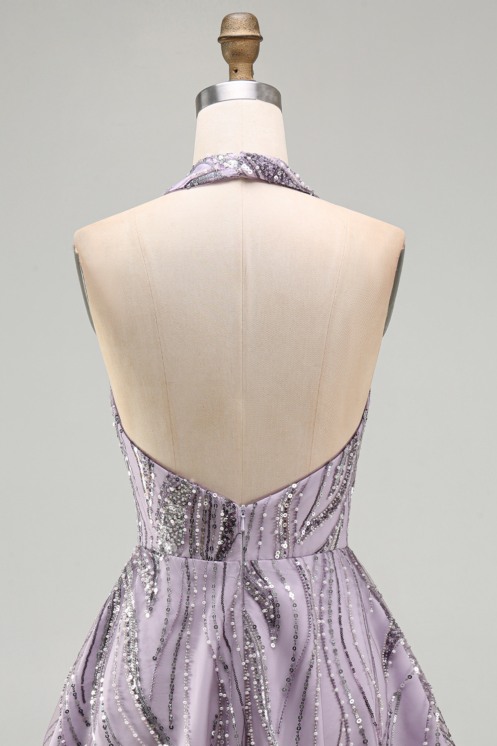 Sparkly Sequin Lilac Halter A-Line Short Homecoming Dress
