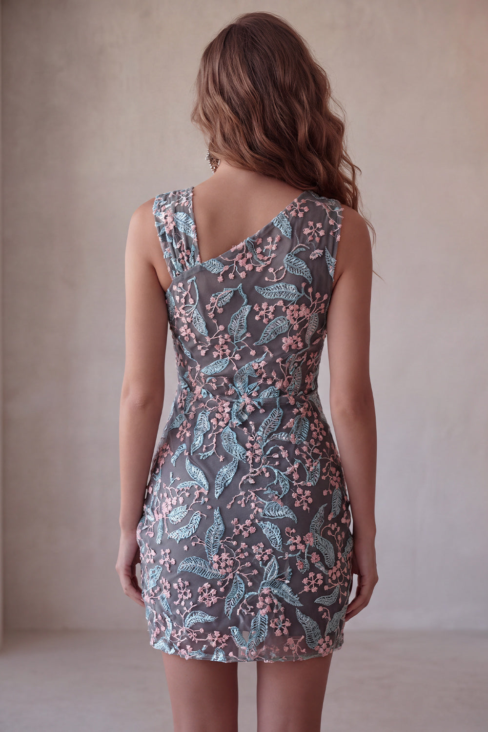 Floral Black Ruched Tight Short Homecoming Dress with Rhinestone