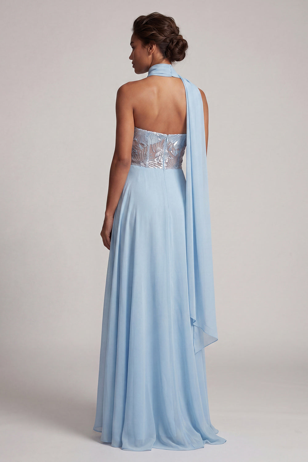 Floral Sky Blue Corset A-Line Chiffon Long Mother of the Bride Dress