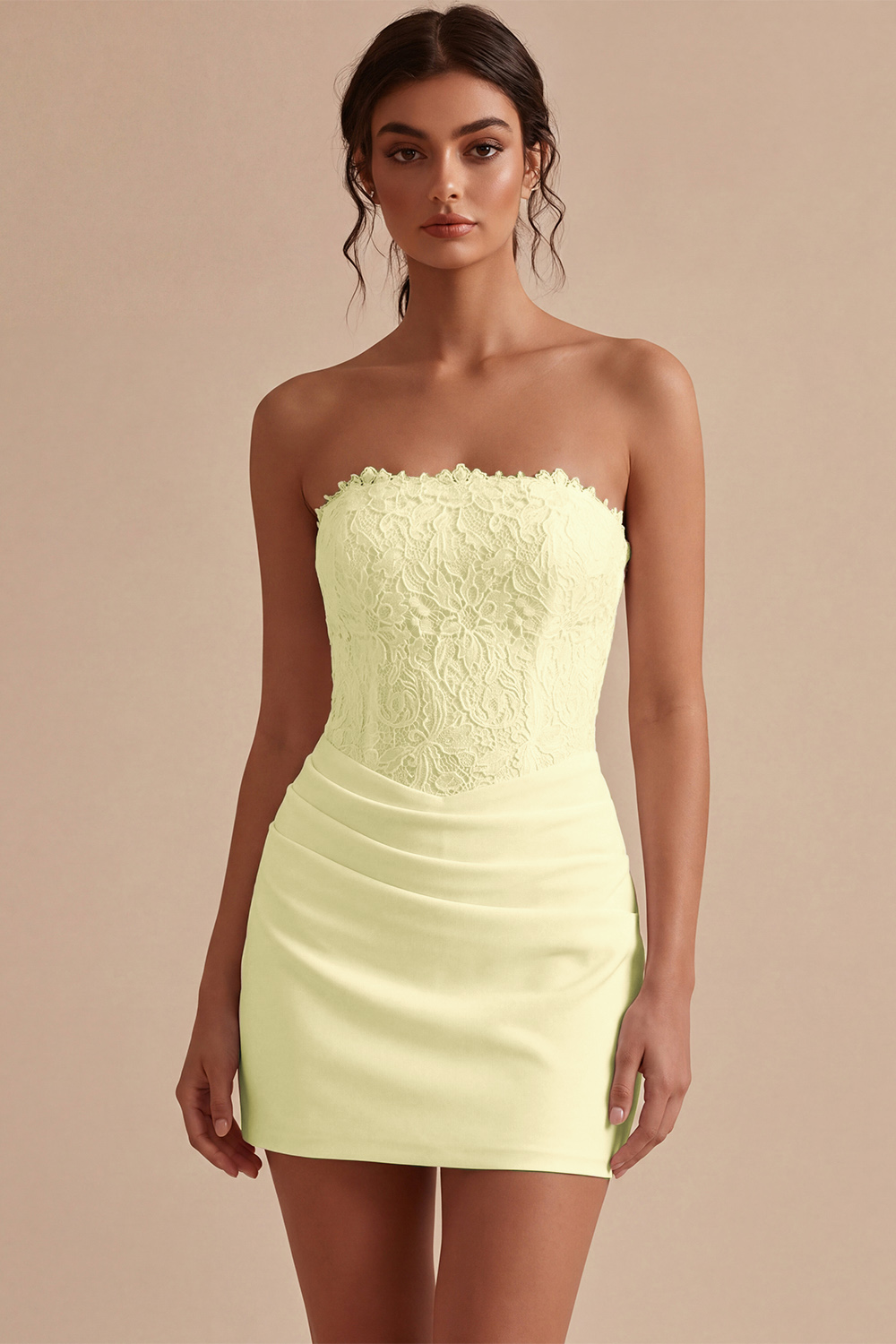 White Lace Strapless Ruched Tight Short Corset Bride Reception Dress