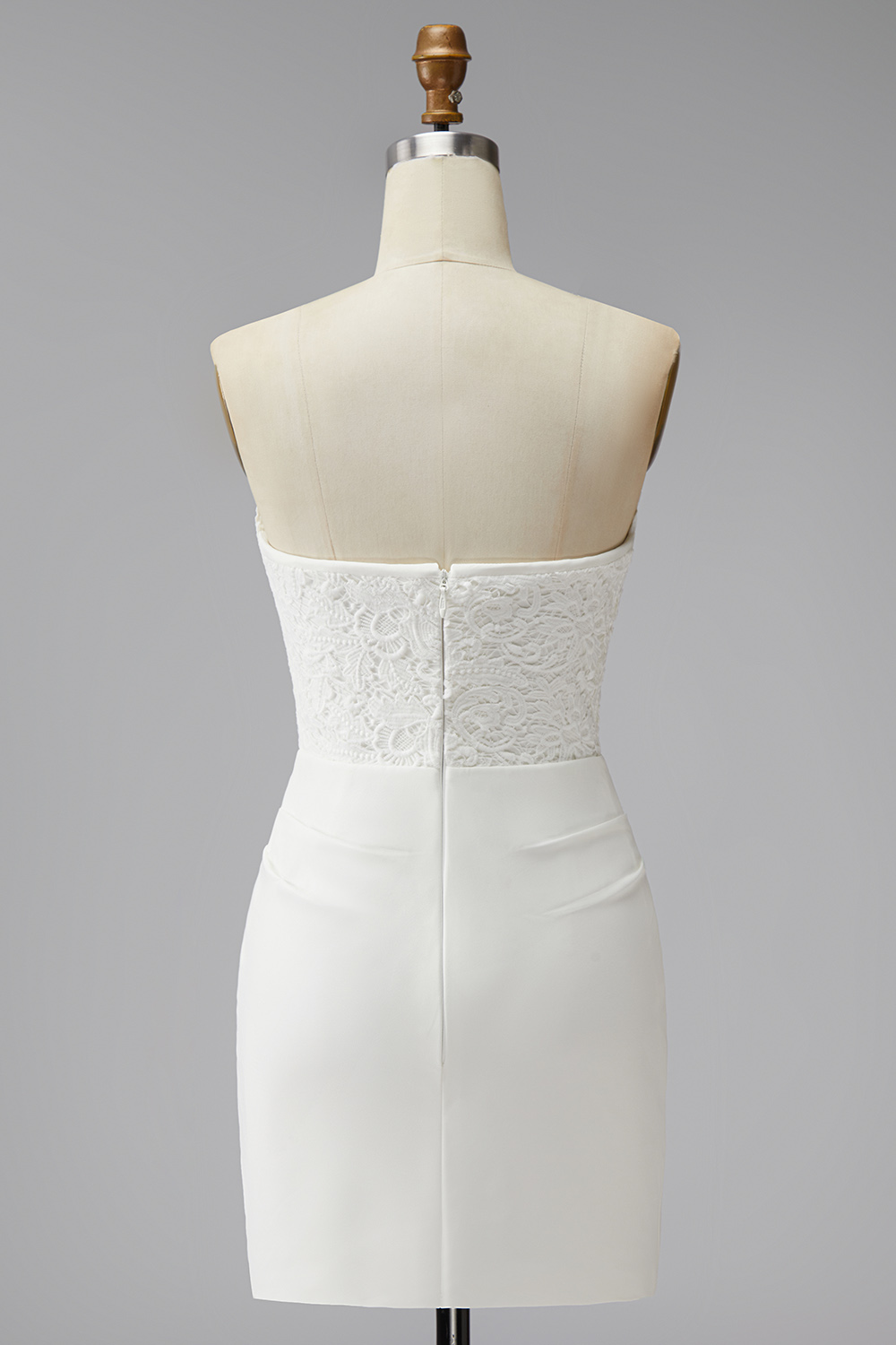 White Lace Strapless Ruched Tight Short Corset Bride Reception Dress