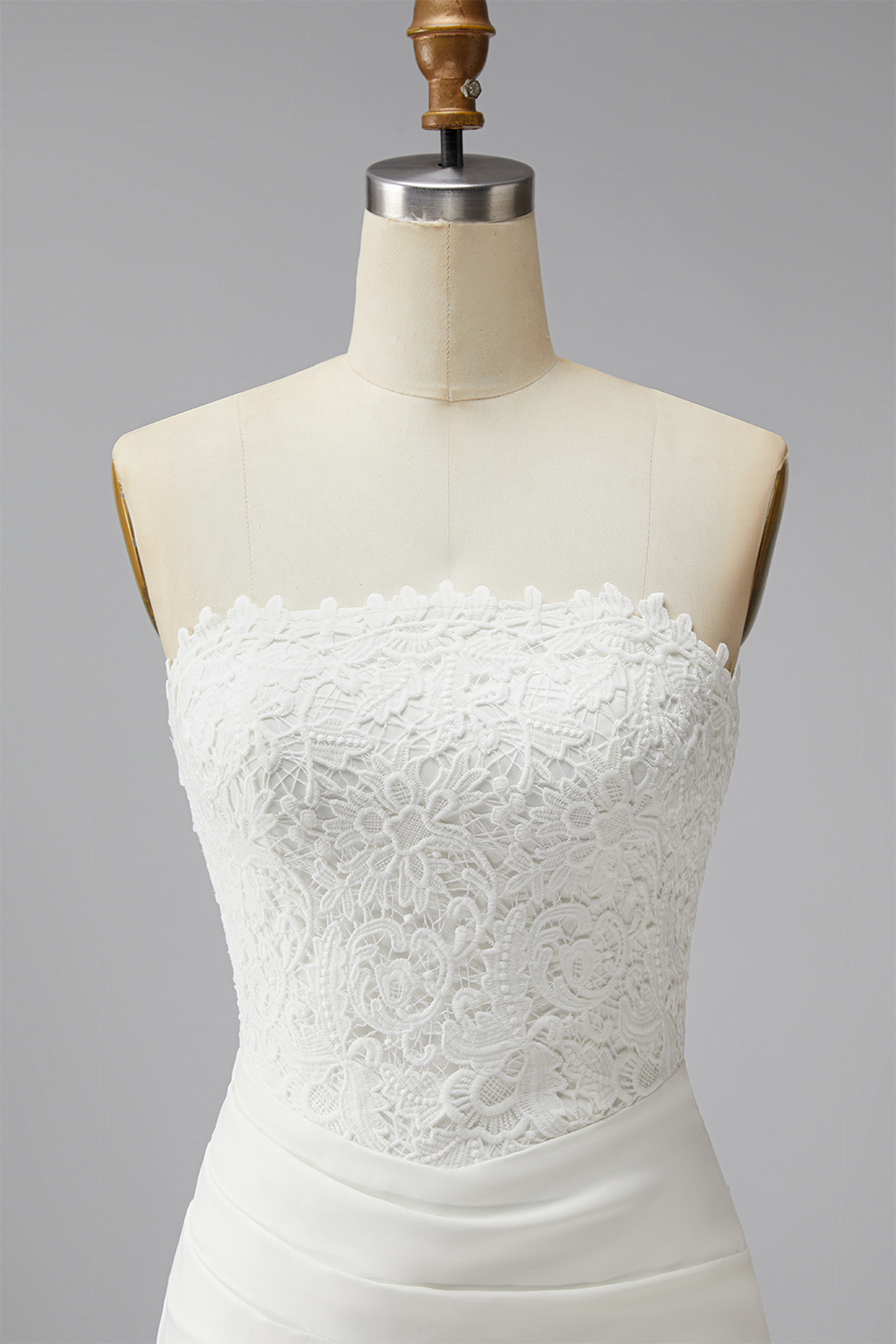 White Lace Strapless Ruched Tight Short Corset Bride Reception Dress