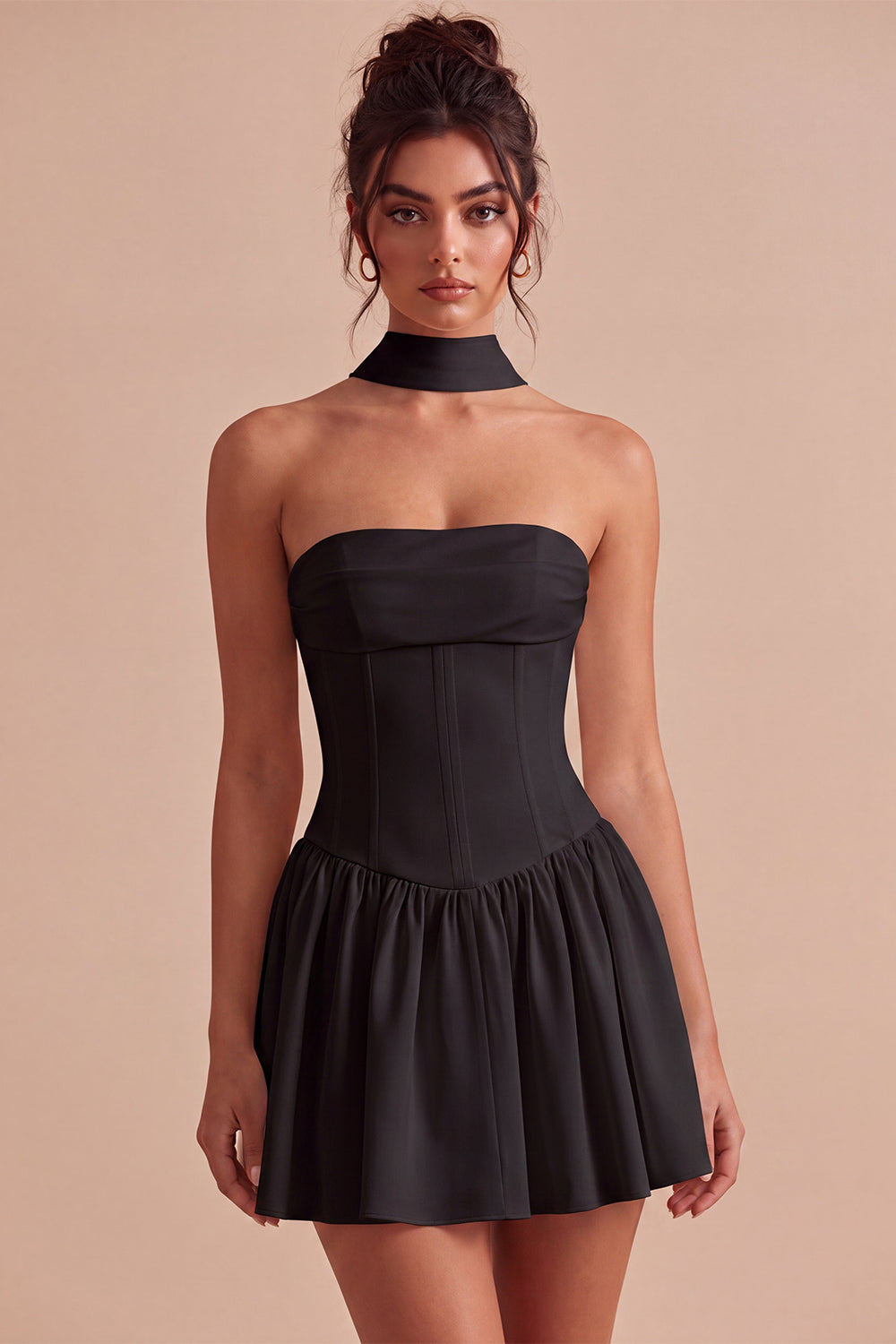 White Strapless A Line Short Corset Bride Reception Dress with Neck Scarf
