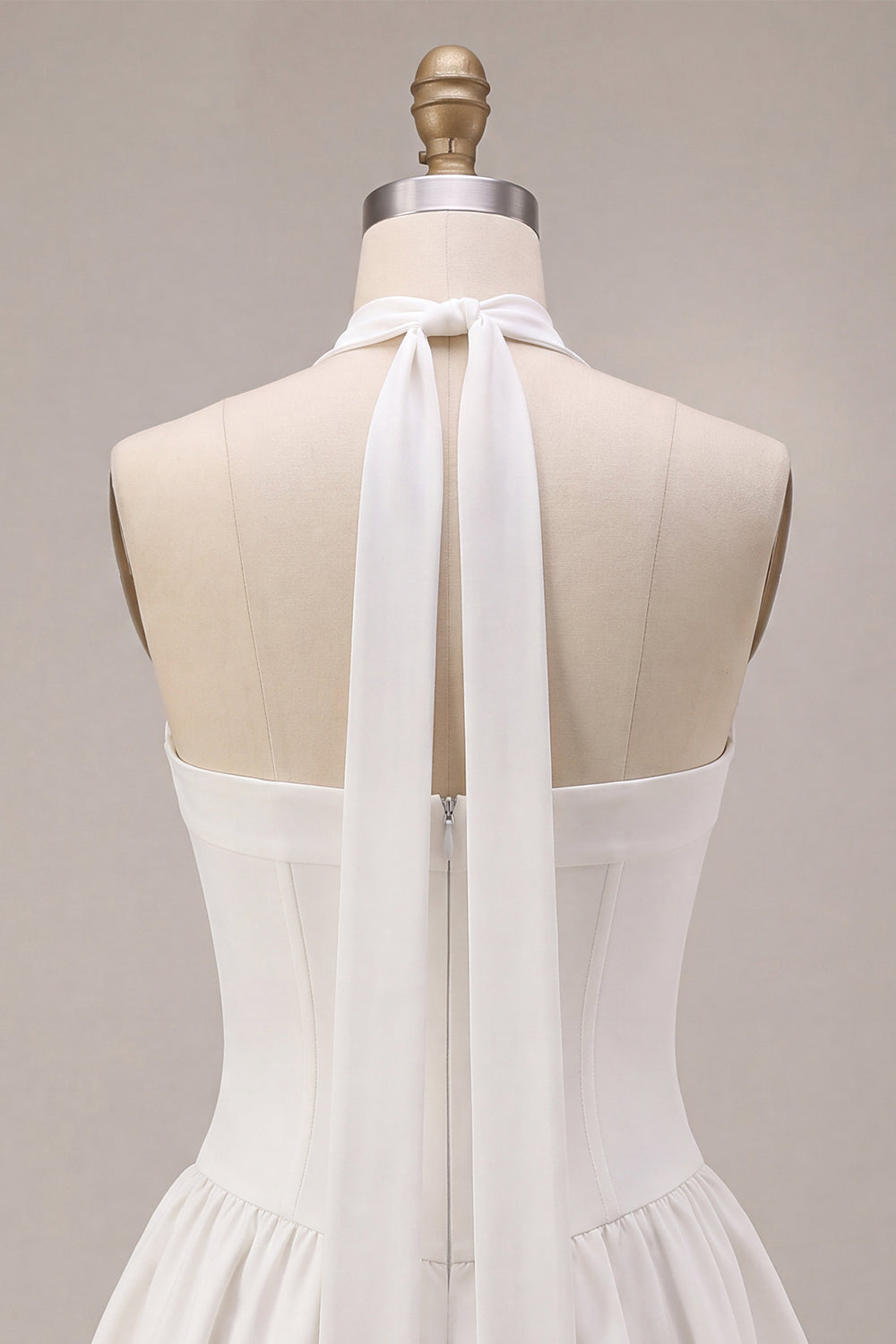 White Strapless A Line Short Corset Bride Reception Dress with Neck Scarf