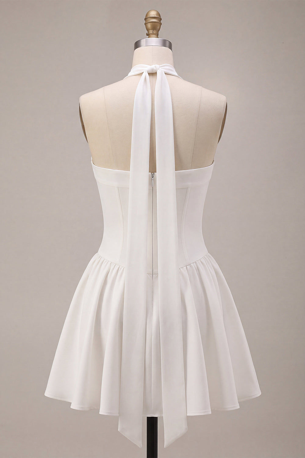 White Strapless A Line Short Corset Bride Reception Dress with Neck Scarf