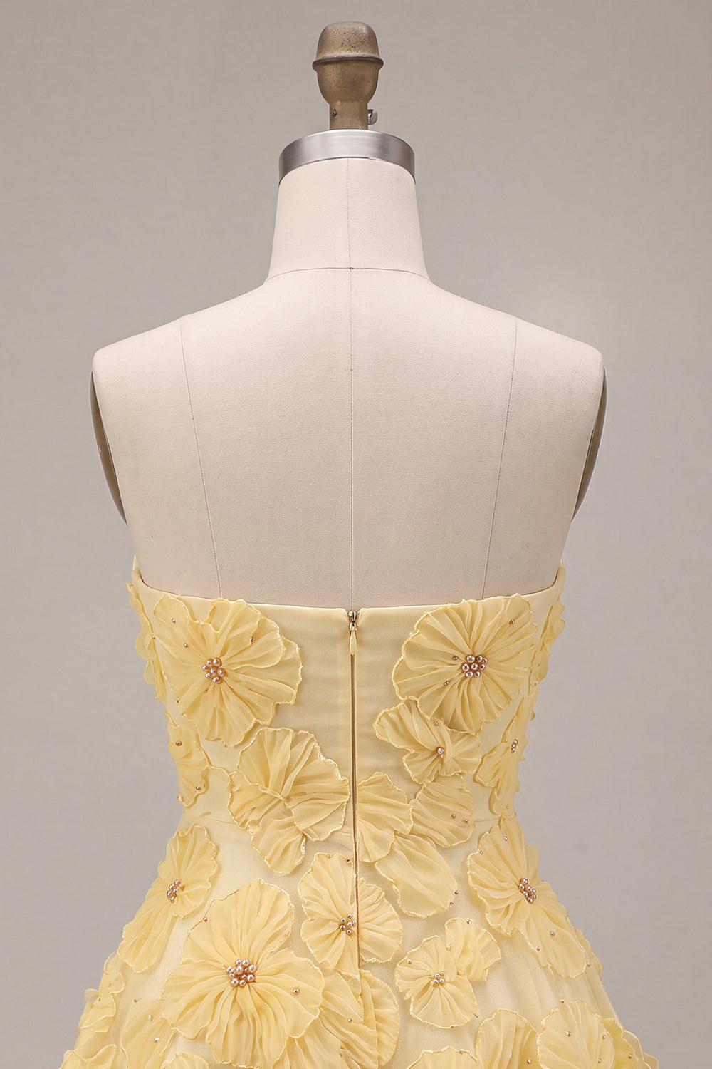 Light Yellow A Line Sparkly Beaded Floral Short Homecoming Dress