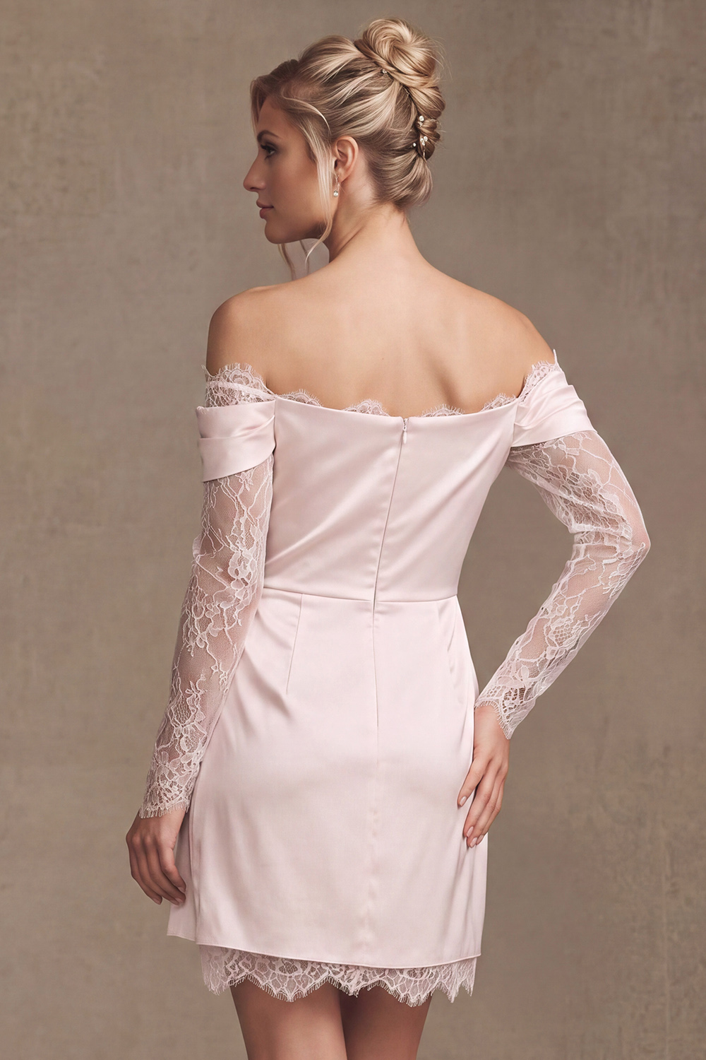White A Line Off the Shoulder Long Sleeves Short Wedding Dress with Lace