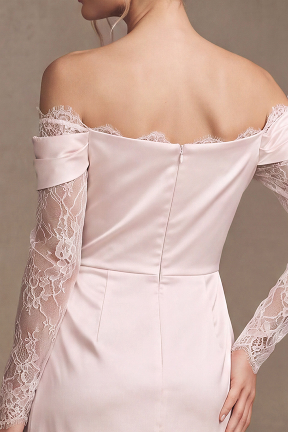 White A Line Off the Shoulder Long Sleeves Short Wedding Dress with Lace