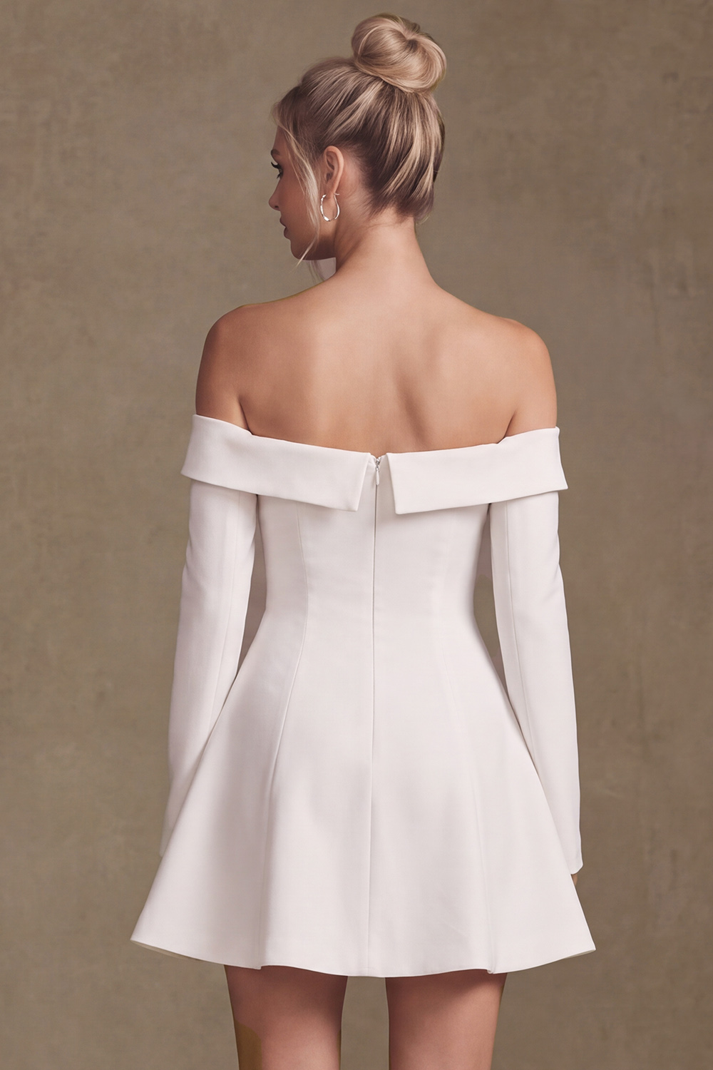 White A-Line Off the Shoulder Long Sleeves Short Reception Dress For Bride