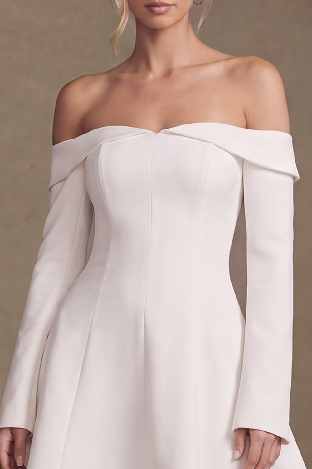 White A-Line Off the Shoulder Long Sleeves Short Reception Dress For Bride