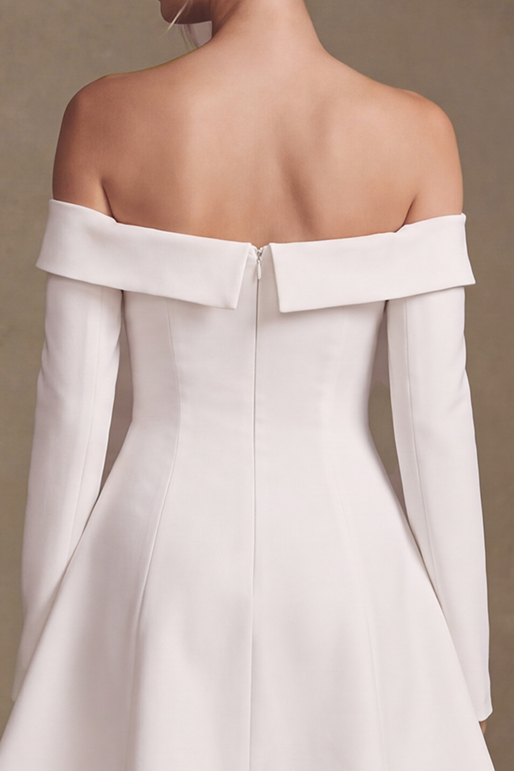 White A-Line Off the Shoulder Long Sleeves Short Reception Dress For Bride