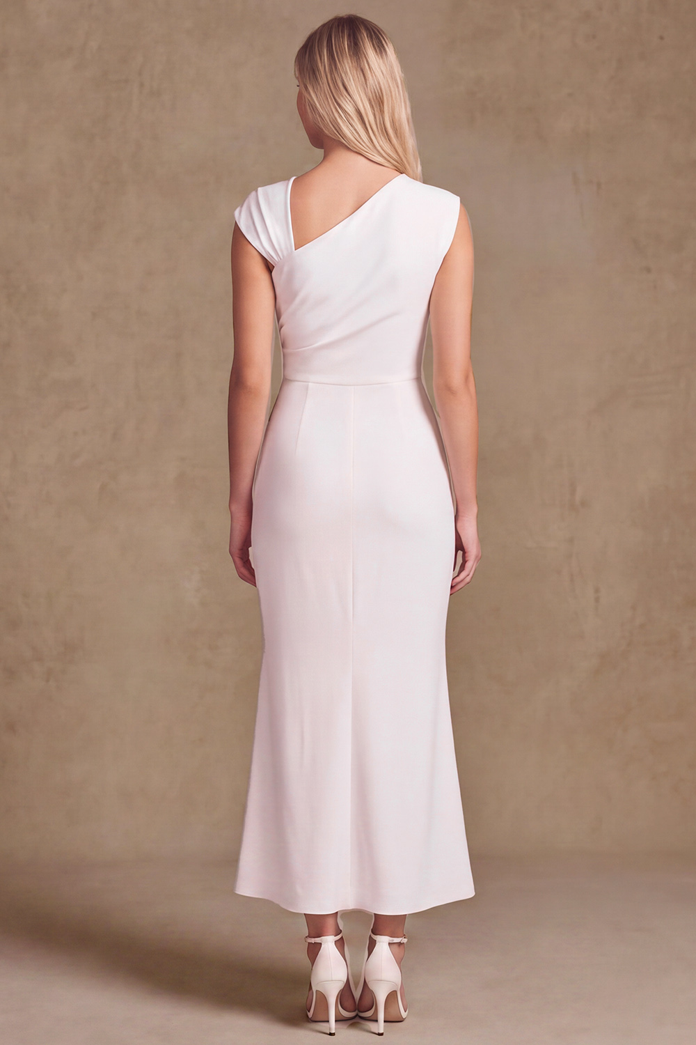 White Mermaid One Shoulder Maxi Wedding Dress with Bow
