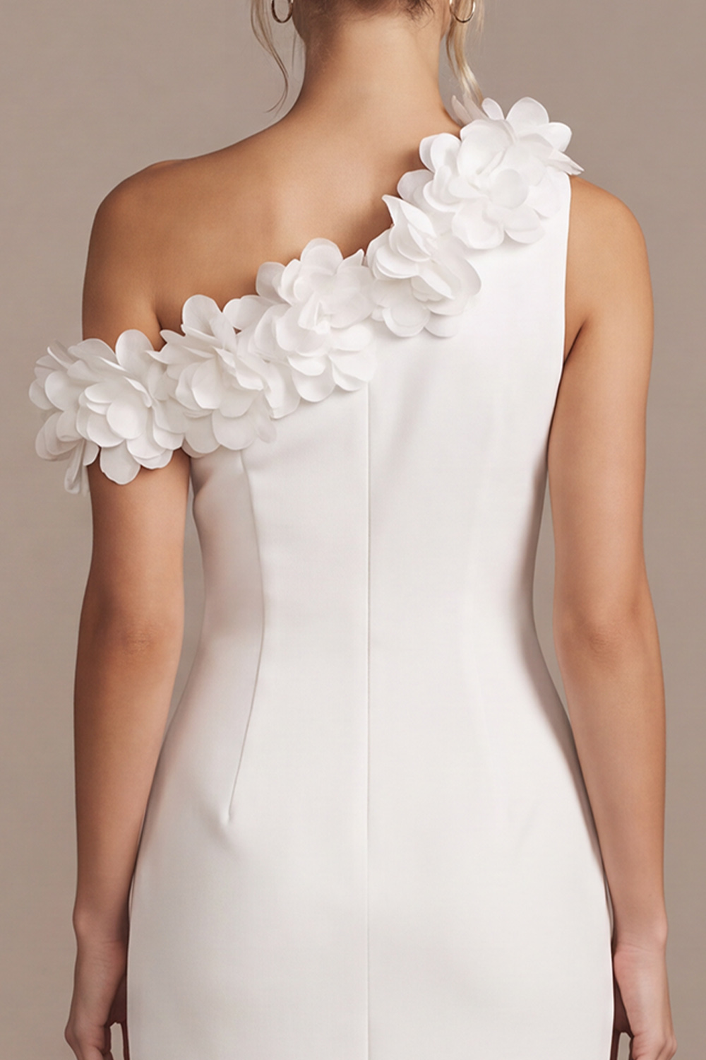 White Bodycon One Shoulder Short Wedding Dress with 3D Flowers