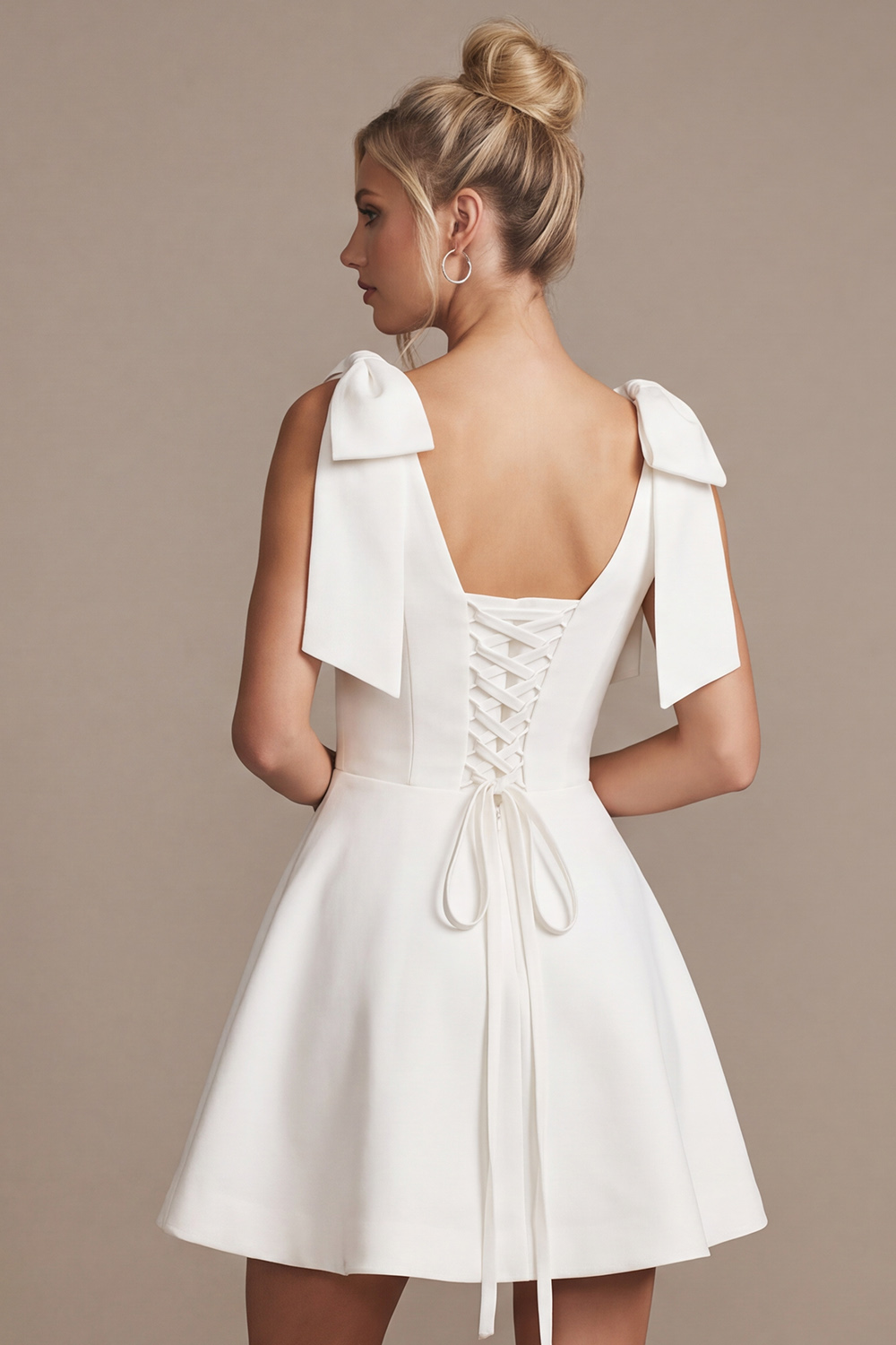 White A-Line V-Neck Short Wedding Dress with Bows