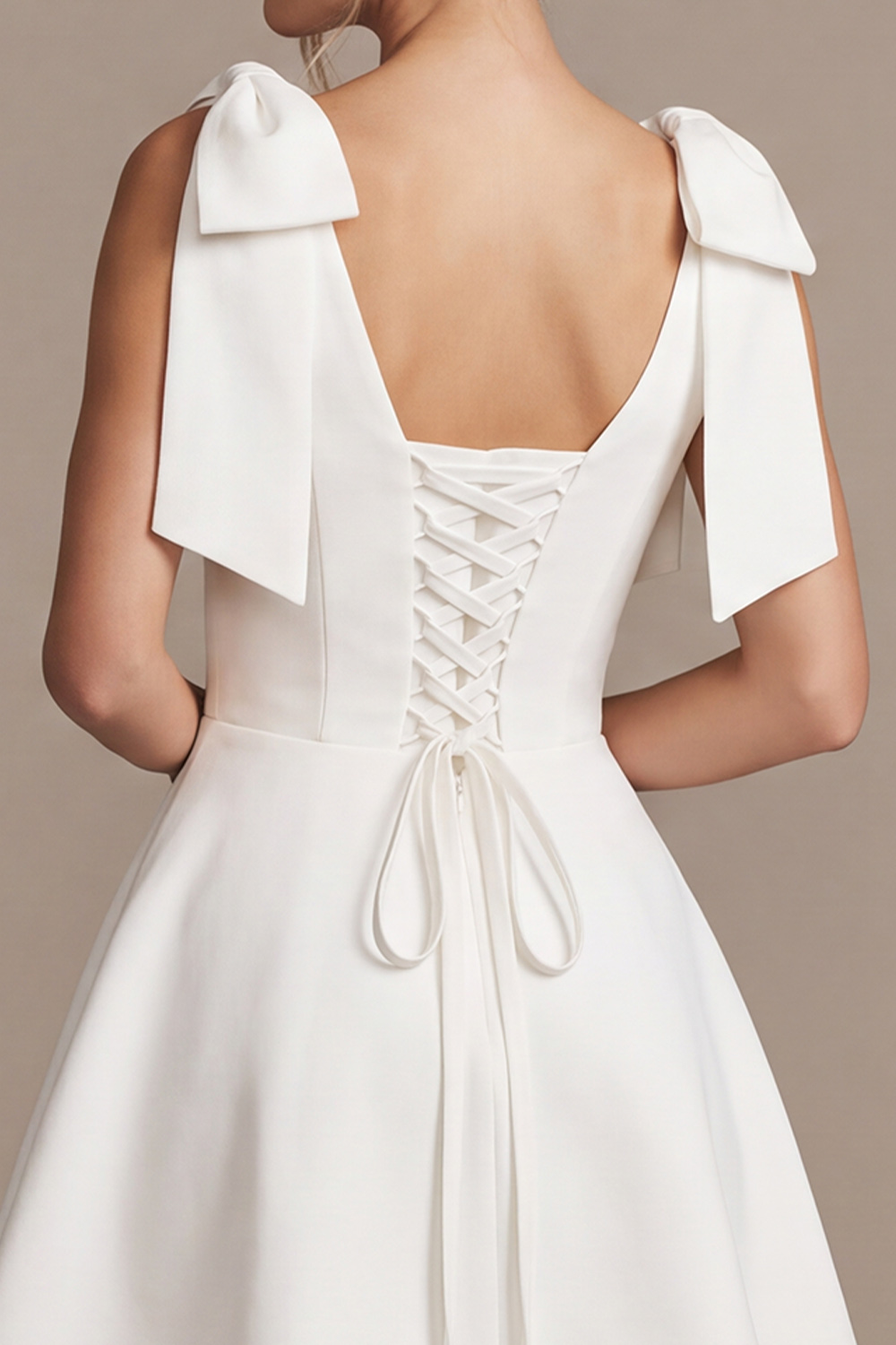 White A-Line V-Neck Short Wedding Dress with Bows