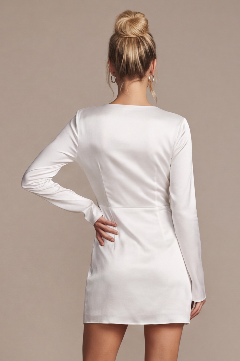 White Bodycon Cowl Neck Long Sleeves Short Wedding Dress