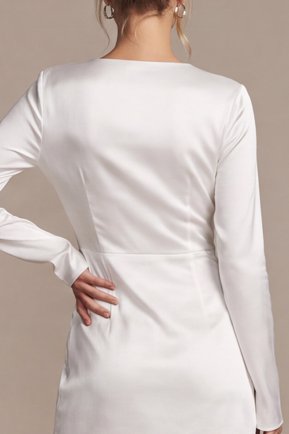 White Bodycon Cowl Neck Long Sleeves Short Wedding Dress