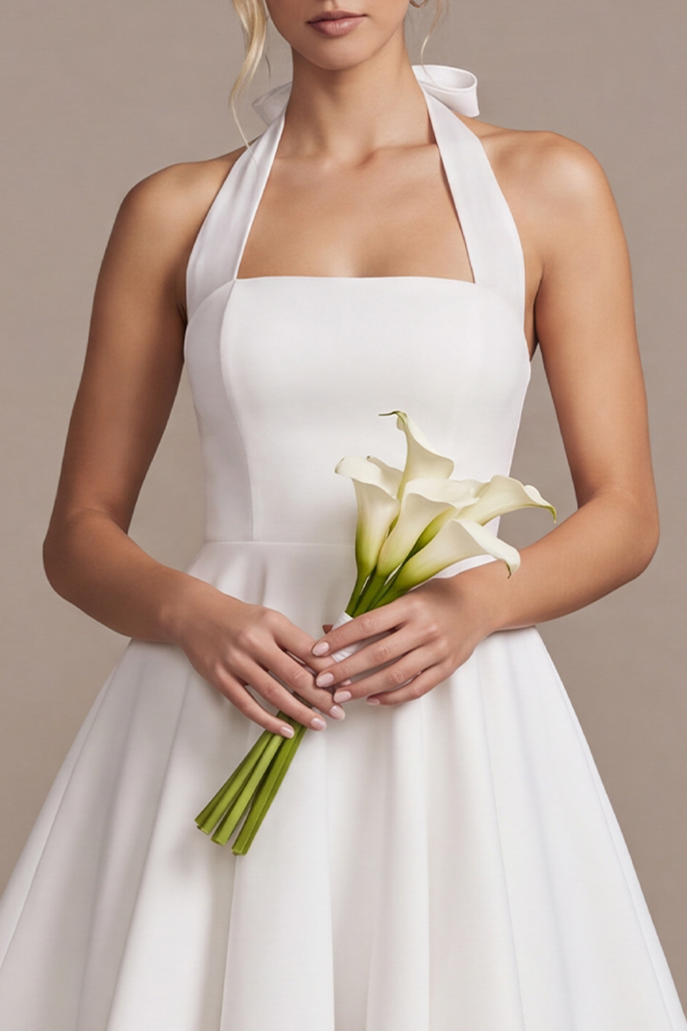 White A-Line Halter Short Wedding Dress with Bow