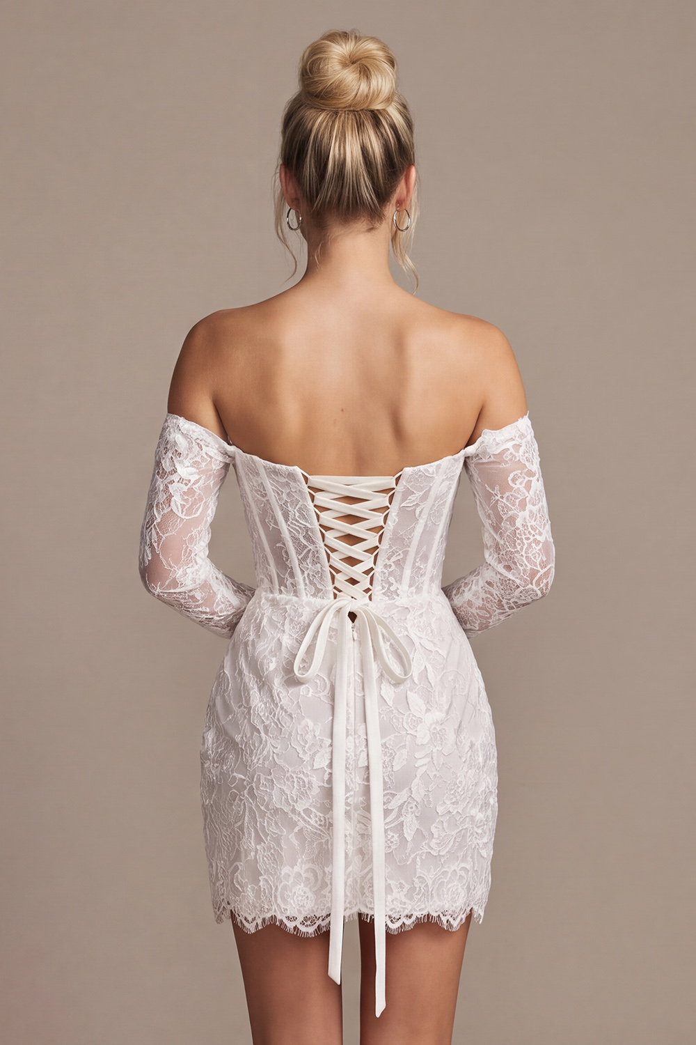 White Corset Bodycon Off the Shoulder Short Lace Wedding Dress