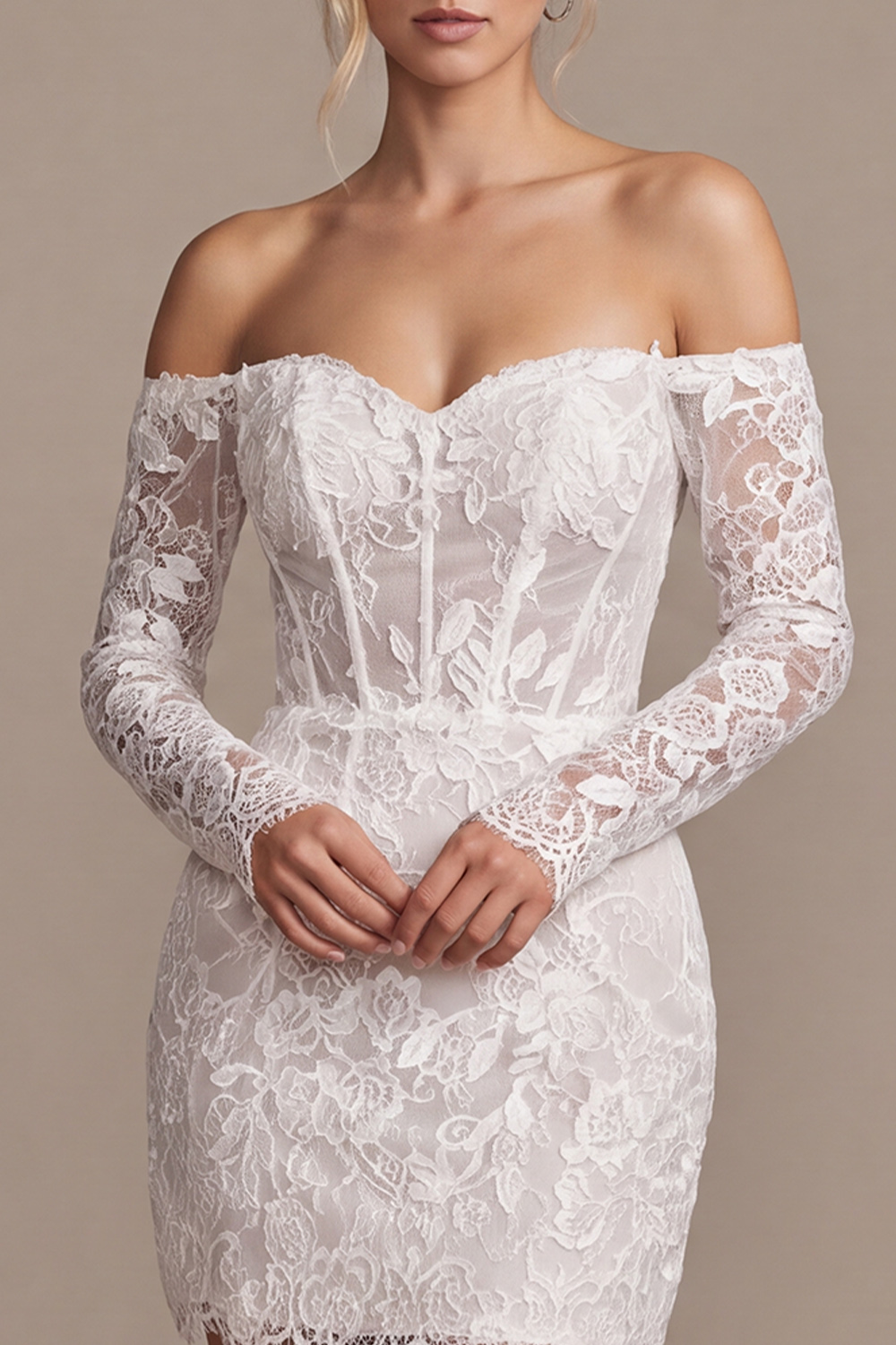 White Corset Bodycon Off the Shoulder Short Lace Wedding Dress
