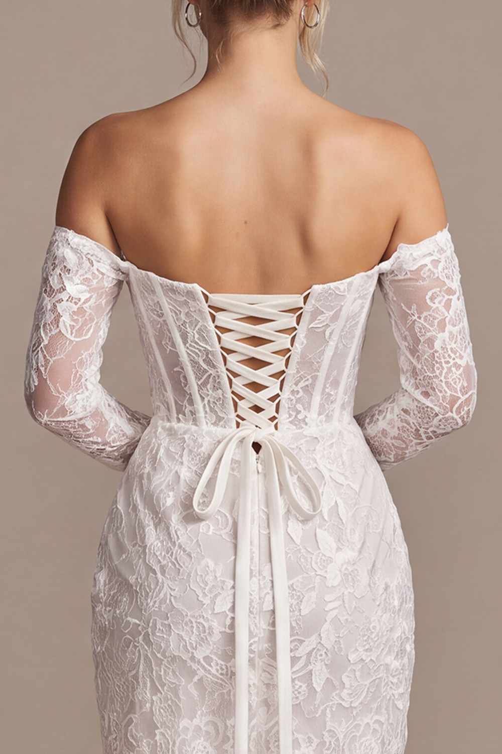 White Corset Bodycon Off the Shoulder Short Lace Wedding Dress