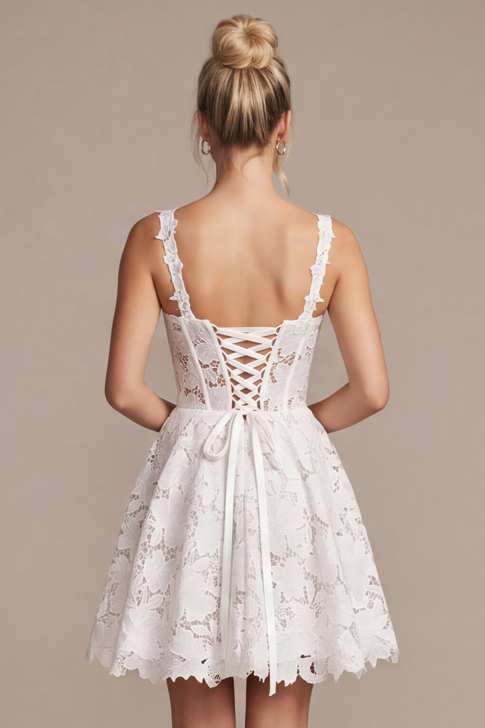 White Corset A-Line Short  Lace Wedding Dress 