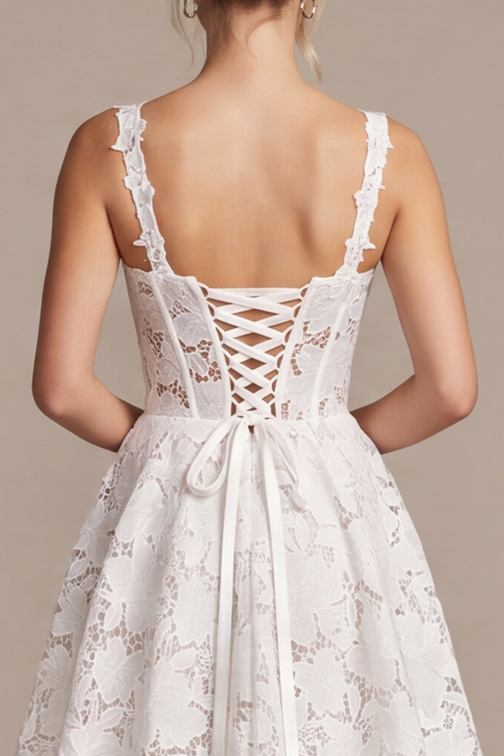 White Corset A-Line Short  Lace Wedding Dress 