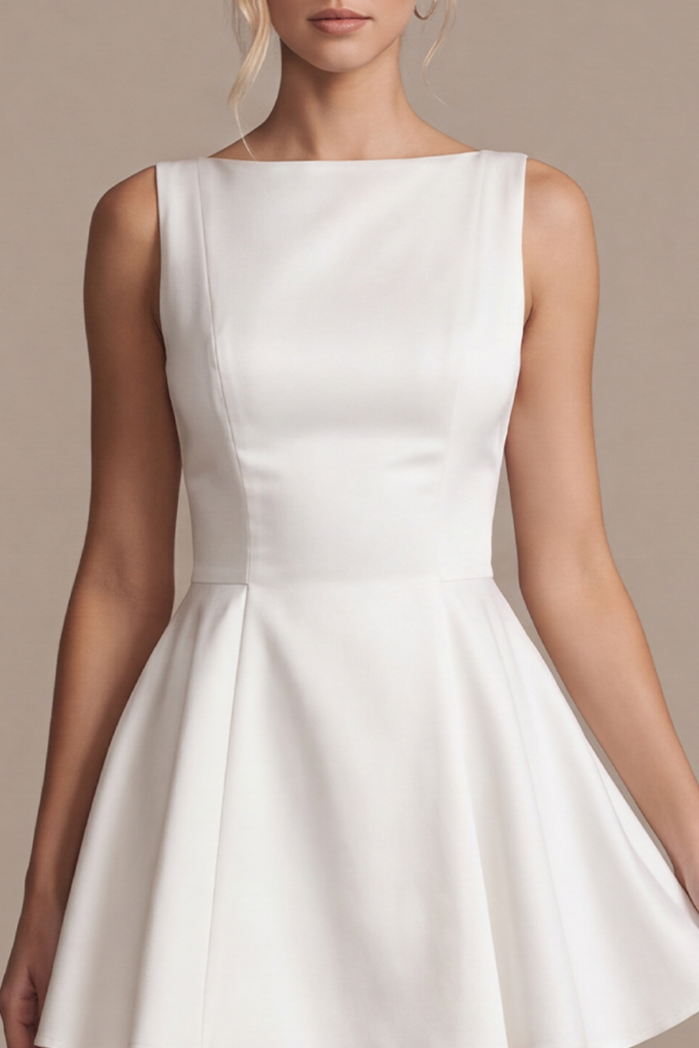 White A-Line Boat Neck Mini Wedding Dress with Bow