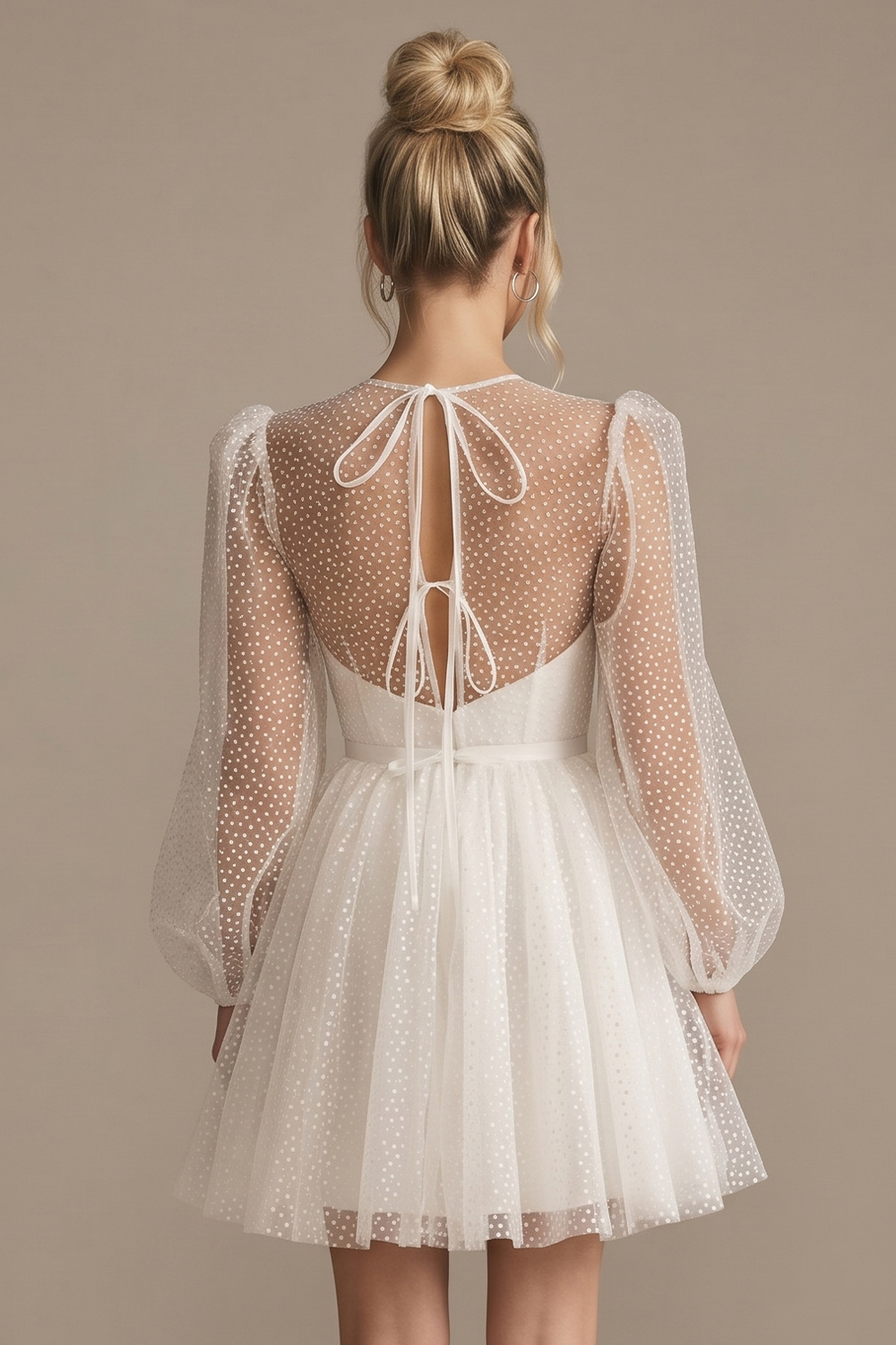White A-Line Puff Sleeves Short Wedding Dress