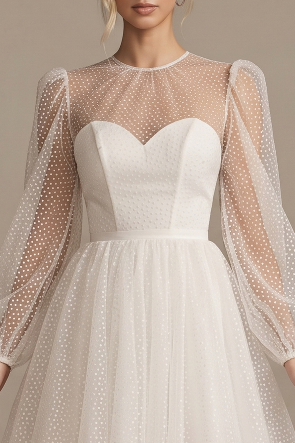 White A-Line Puff Sleeves Short Wedding Dress