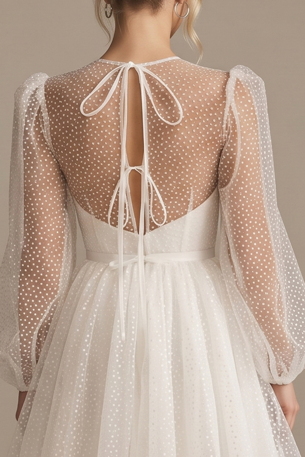 White A-Line Puff Sleeves Short Wedding Dress