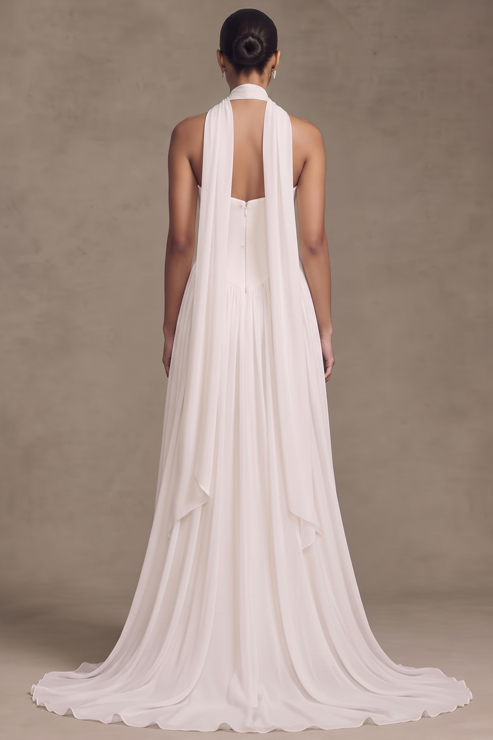 White A-Line Strapless Pleated Sweep Train Chiffon Beach Wedding Dress
