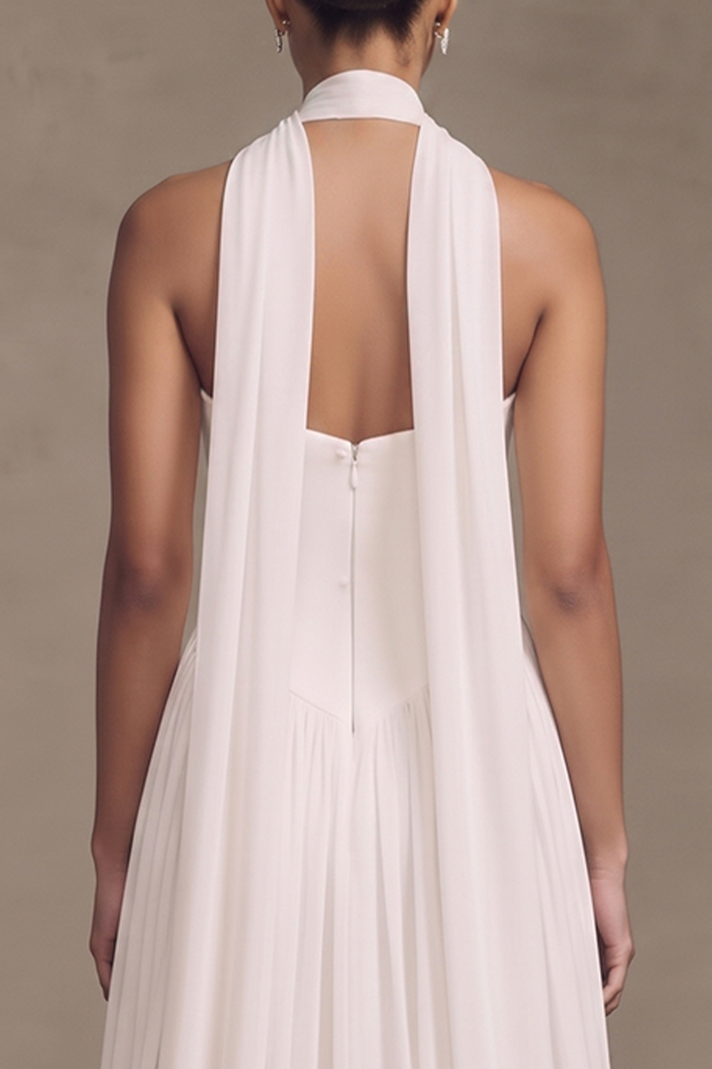 White A-Line Strapless Pleated Sweep Train Chiffon Beach Wedding Dress