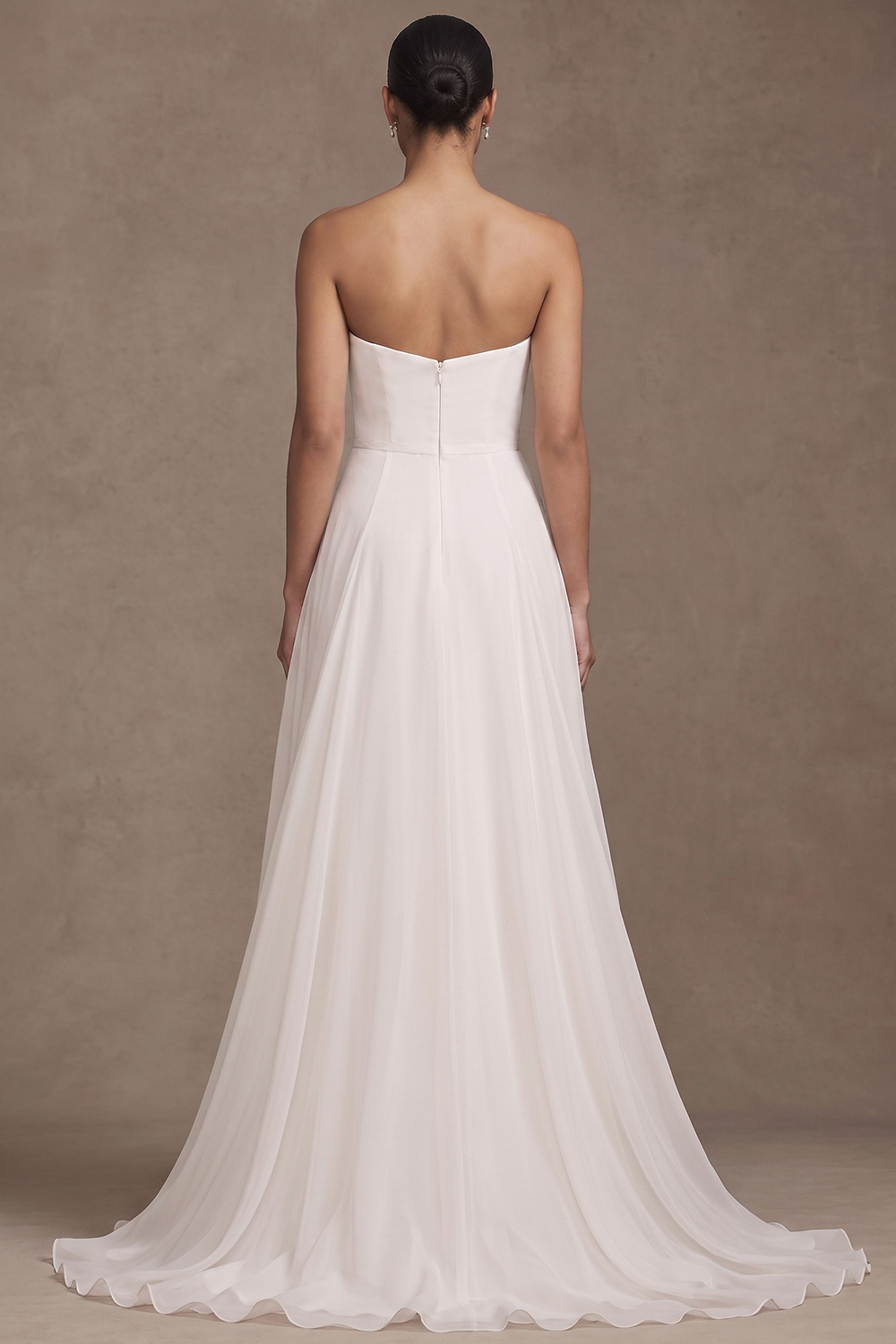White A-Line Strapless Sweep Train Beach Wedding Dress