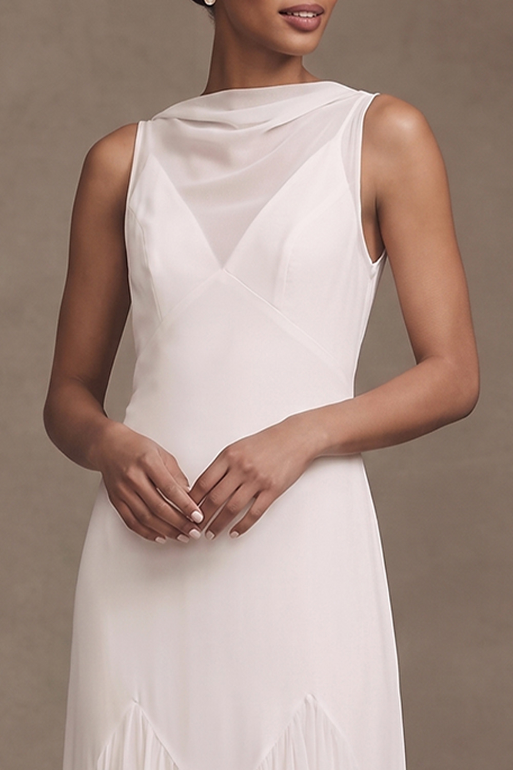 White Sheath Bateau Neck Pleated Beach Wedding Dress