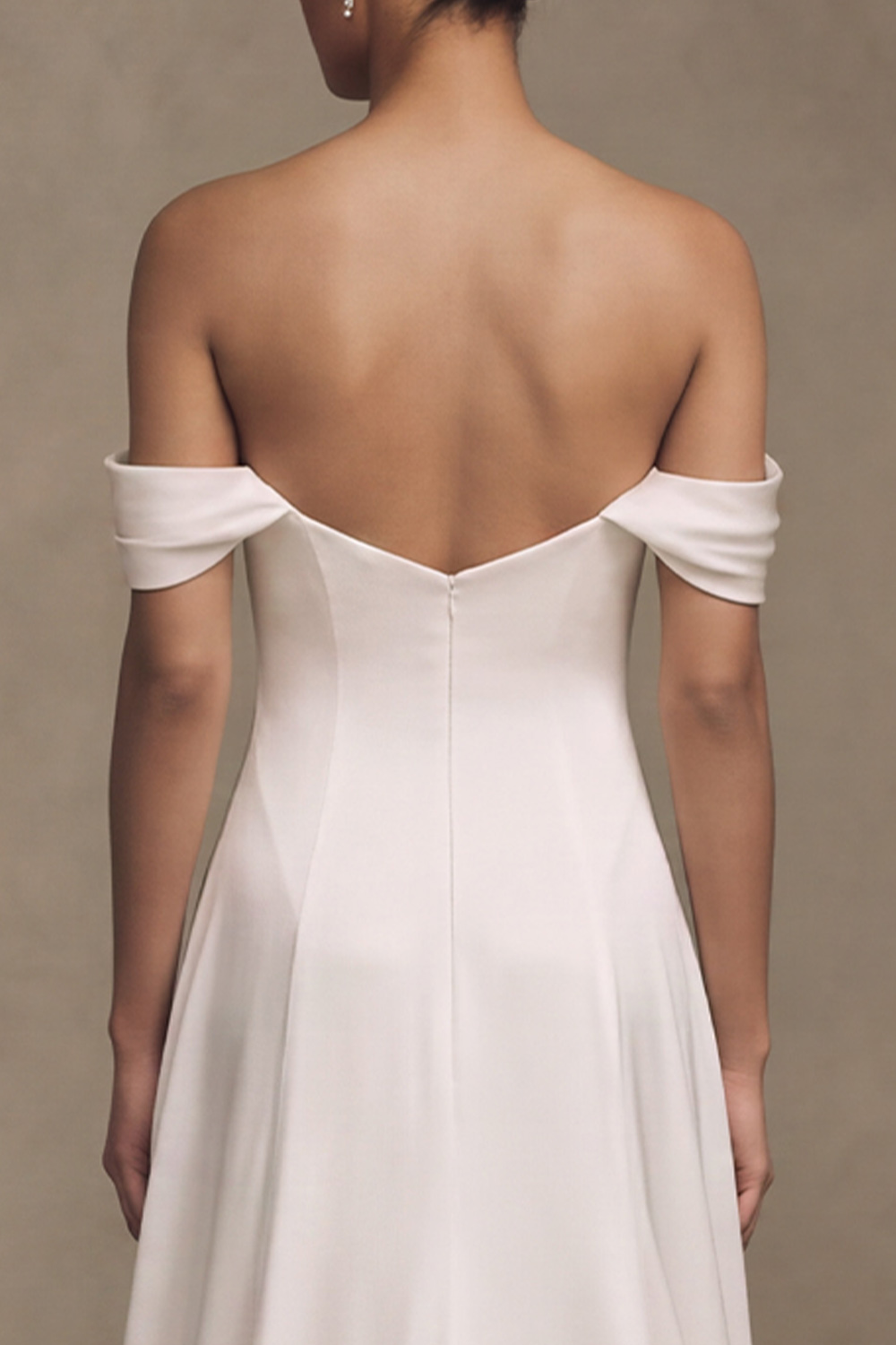 White A-Line Off the Shoulder Draped Sweep Train Wedding Dress