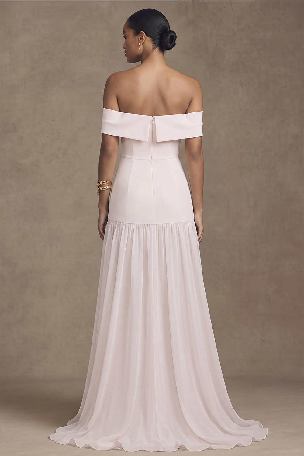 White Sheath Off the Shoulder Sweep Train Wedding Dress with Slit