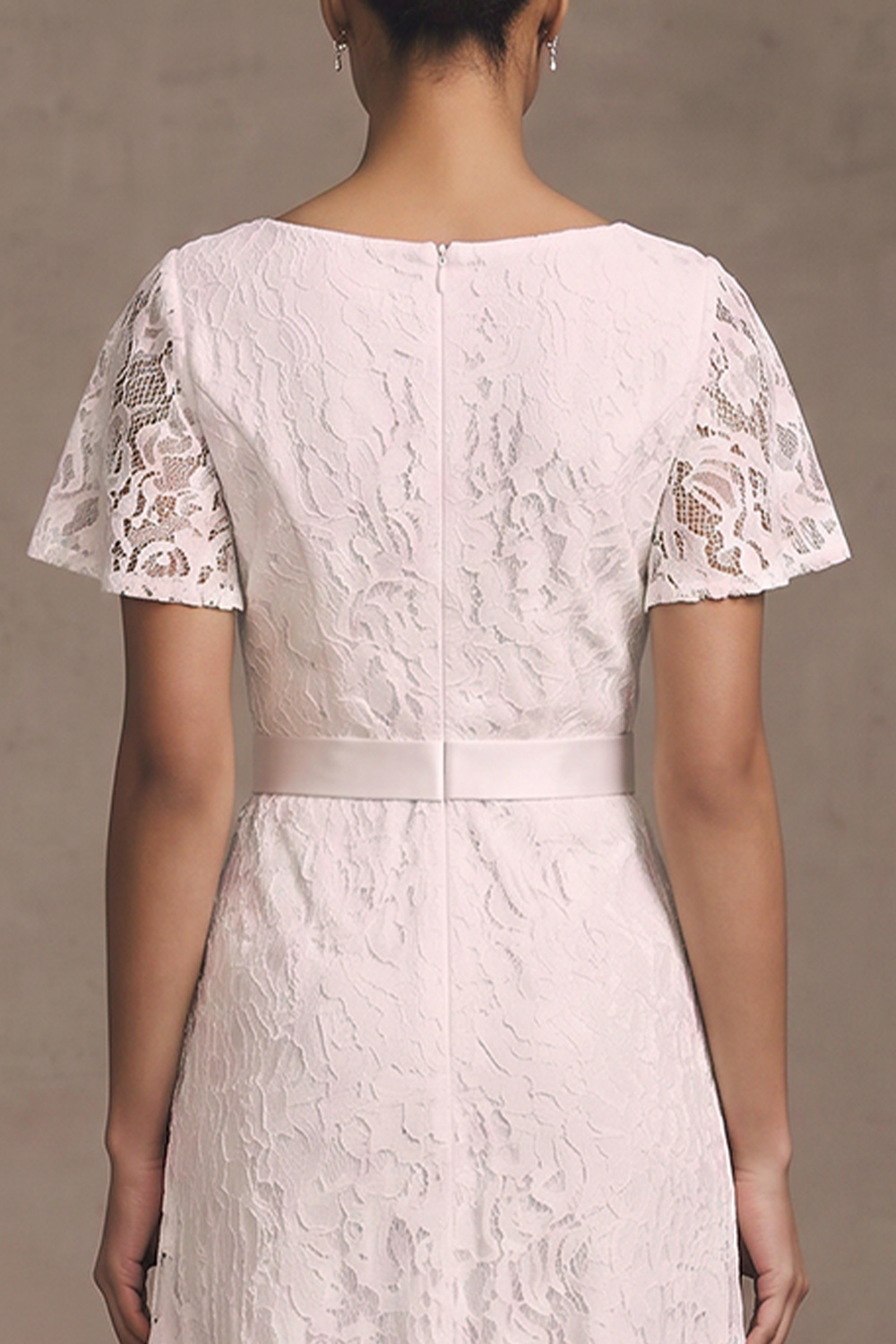 White Lace V-Neck Ruffled High-Low Wedding Dress