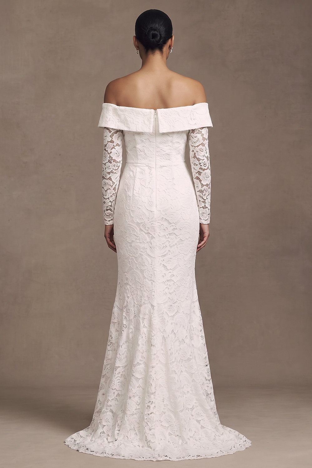 White Lace Mermaid Off the Shoulder Long Sleeves Wedding Dress