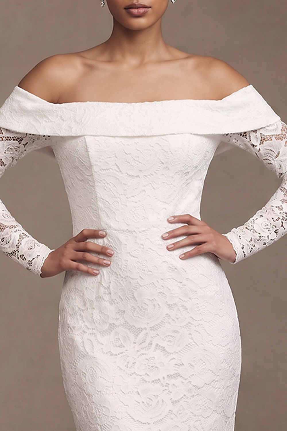 White Lace Mermaid Off the Shoulder Long Sleeves Wedding Dress